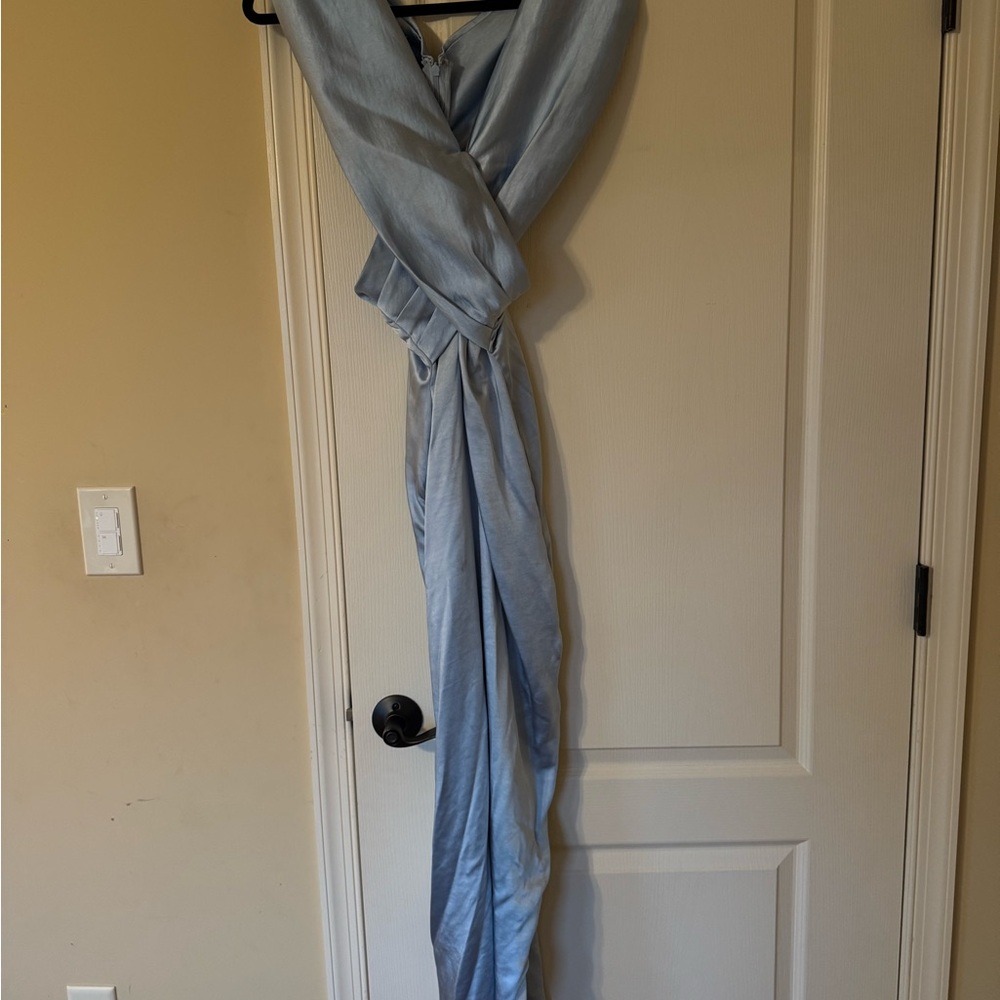 Meshki Harley Off Shoulder Satin Maxi Dress - Cornflower Blue